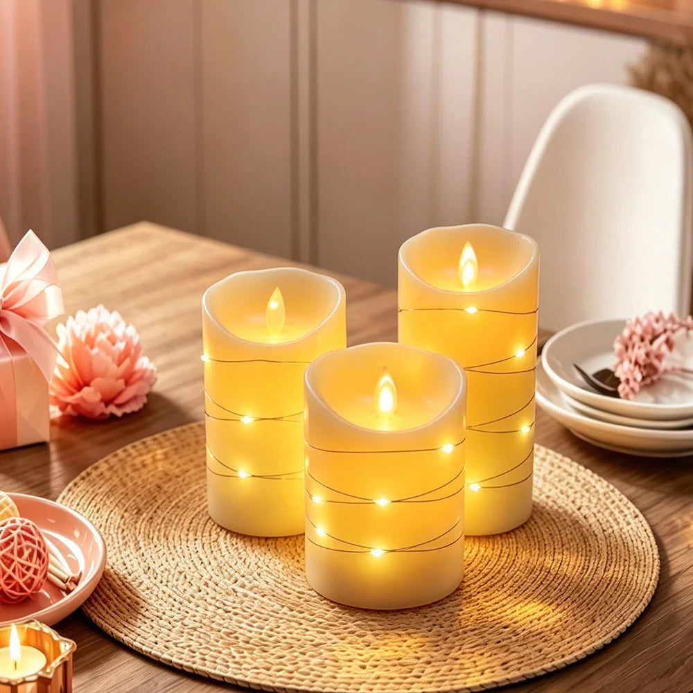 Realistic Flameless LED Pillar Candles With Remote Control And Timer