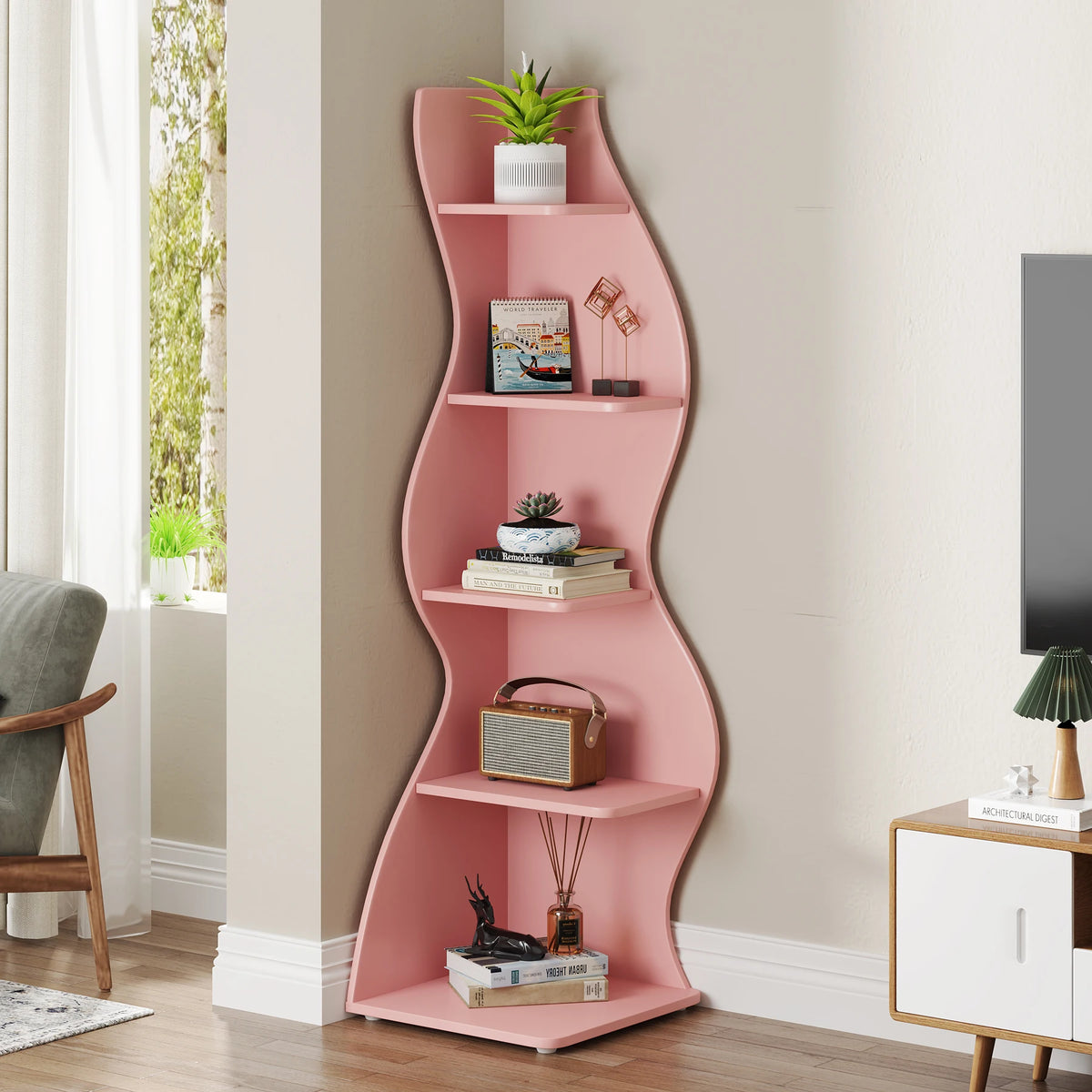 Tribesigns Modern Corner Shelf Bookcase Storage Rack
