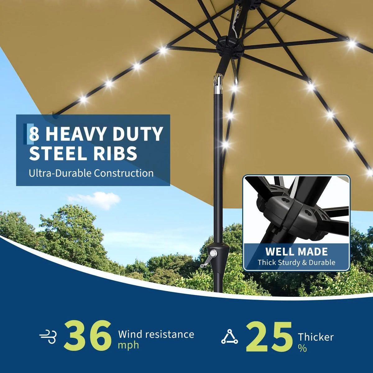 Studyset Solar Powered Outdoor Patio Umbrella With LED Lights