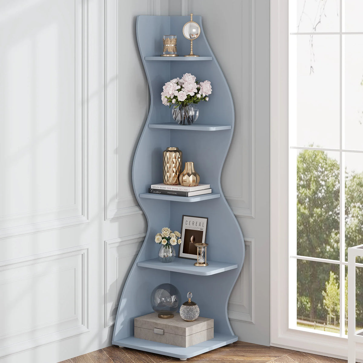 Tribesigns Modern Corner Shelf Bookcase Storage Rack