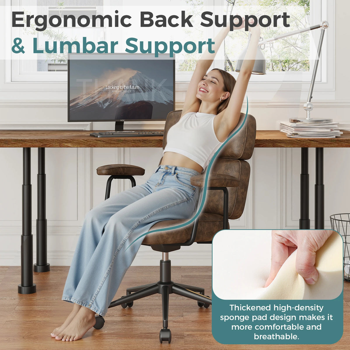 JHK PU Leather Ergonomic Office Computer Desk Chair with Lumbar Support Rolling Swivel Adjustable Height Executive Task Armrests