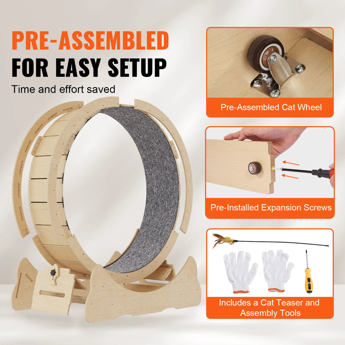 SucceBuy Wooden Cat Exercise Wheel Indoor Running Treadmill