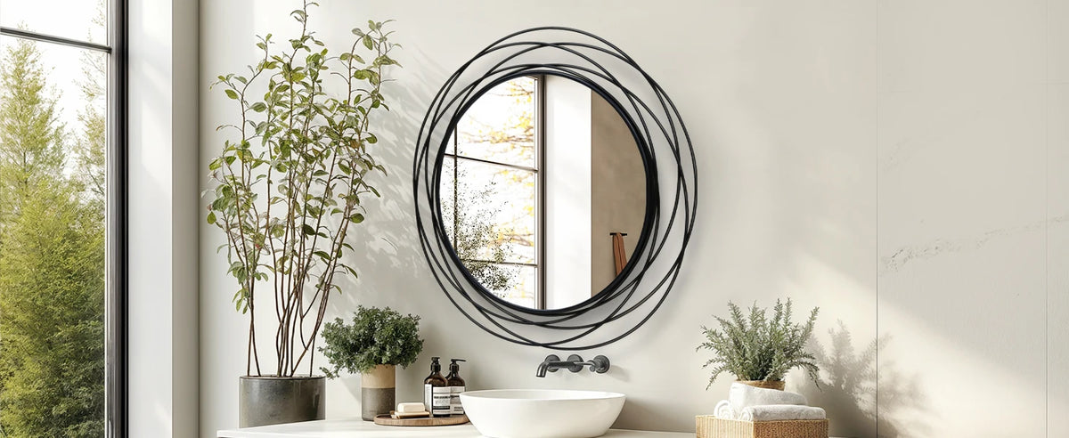 LUVODI Round Decorative Wall Mirror With Iron Wire Frame Modern Accent