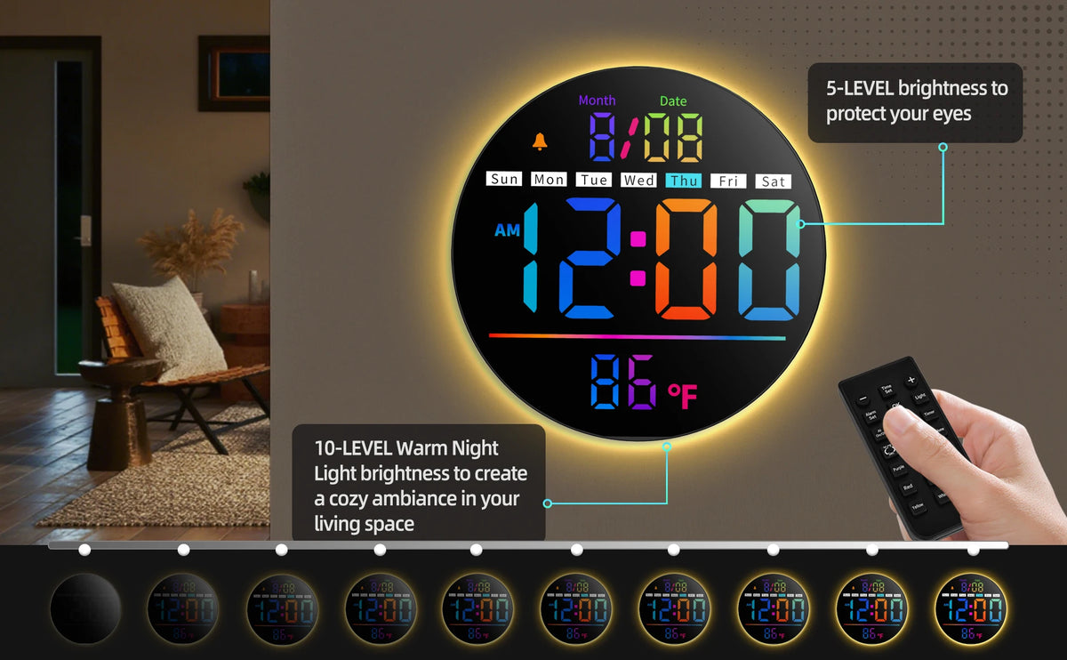 LED Wall Clock With Timer, Temperature, Date And Alarm