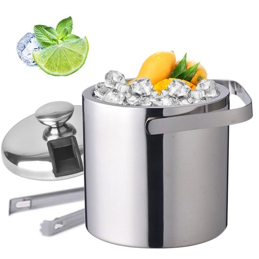Double Wall Stainless Steel Ice Bucket With Tongs And Lid