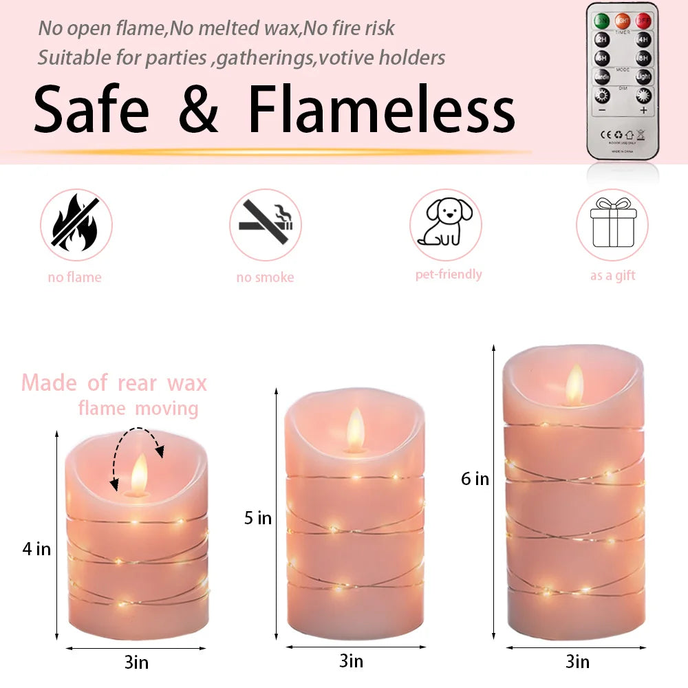 Realistic Flameless LED Pillar Candles With Remote Control And Timer