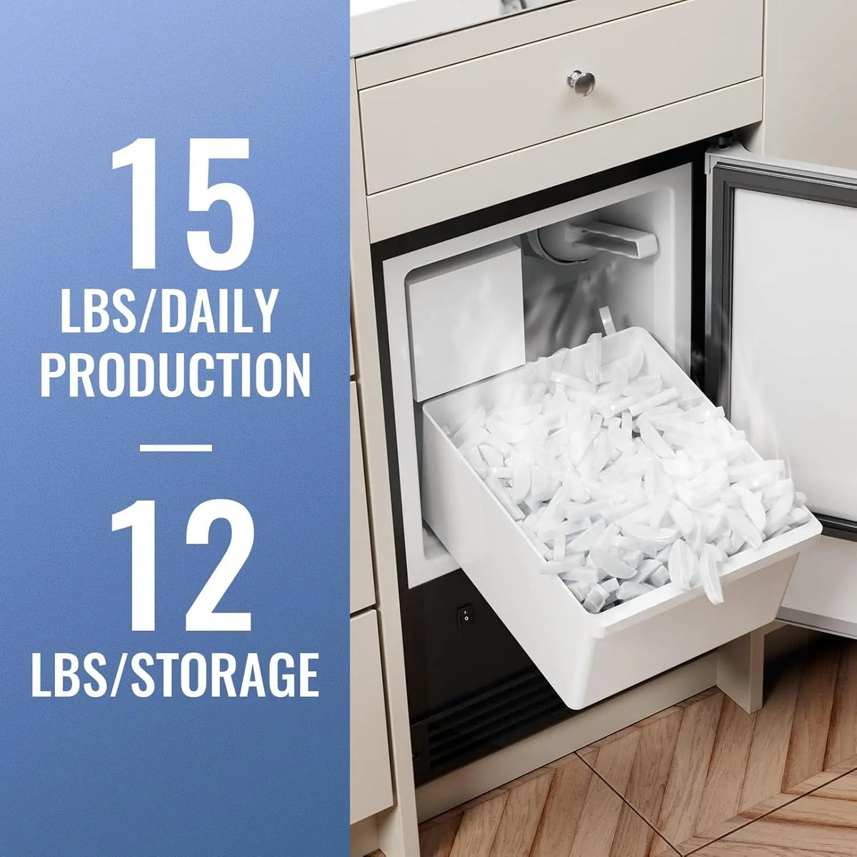 Drainless Under Counter Crescent Ice Maker With Storage Bin