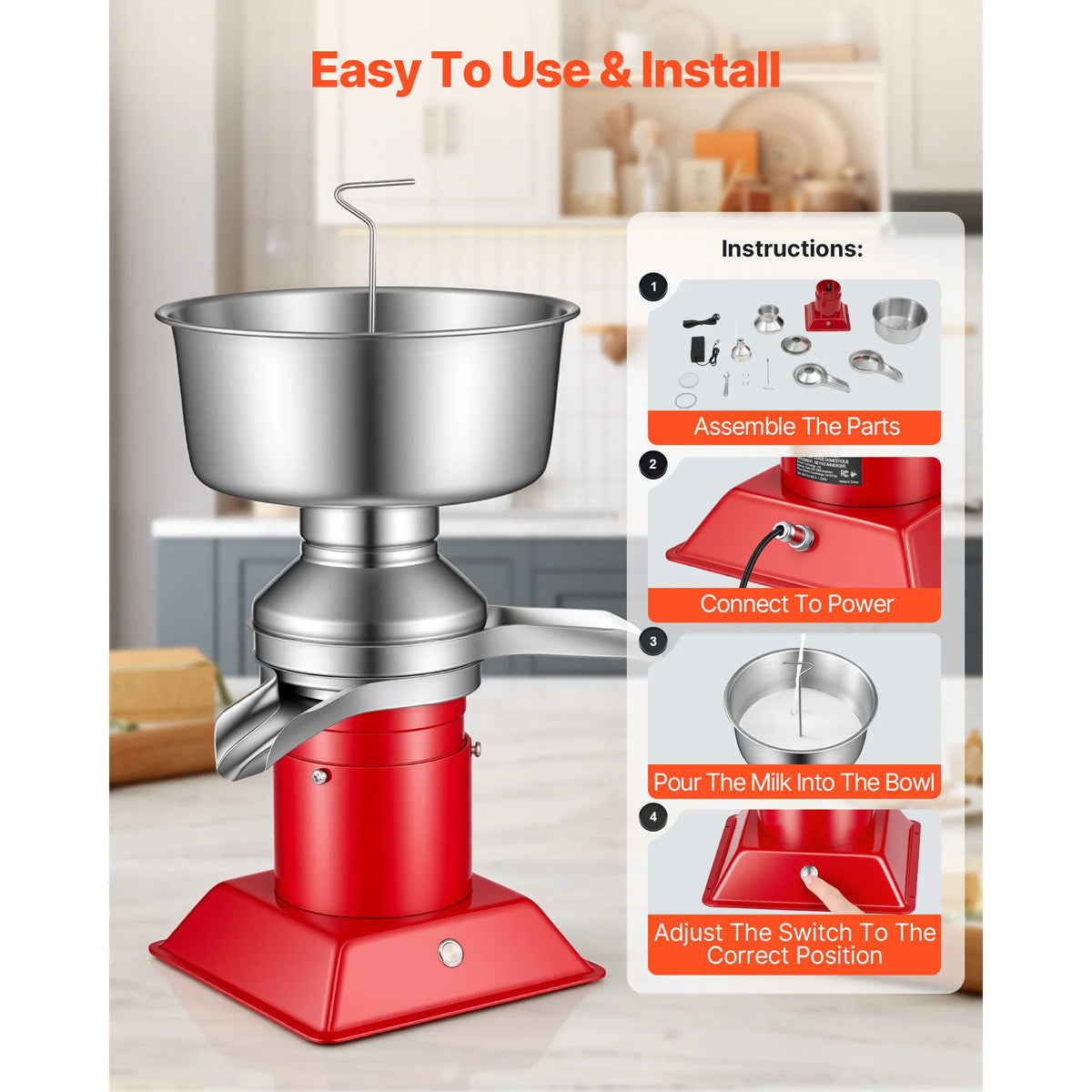 SucceBuy Electric Milk Cream Separator Machine Stainless Steel