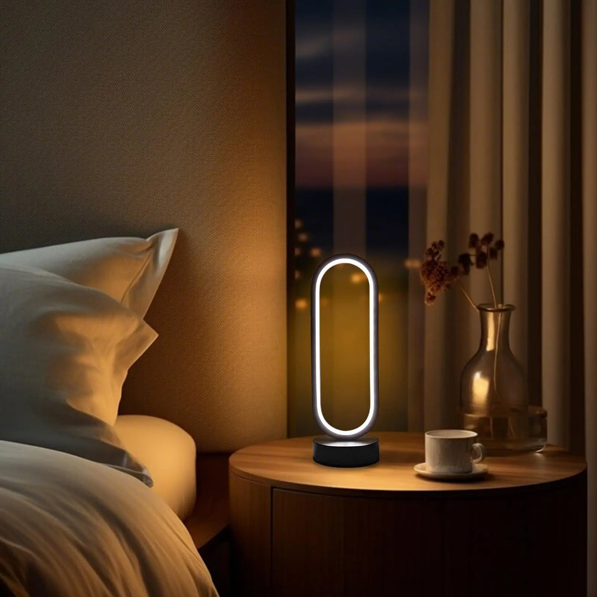 DUMILOO Modern LED Oval Ring Bedside Lamp With Dimmable Light