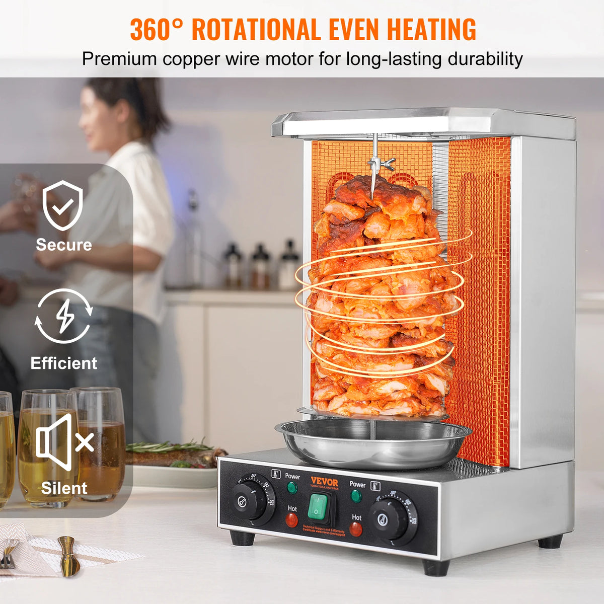SucceBuy Shawarma Grill Machine 13lb Chicken Shawarma Cooker Machine Electric Vertical Broiler Gyro Rotisserie Oven Doner Kebab