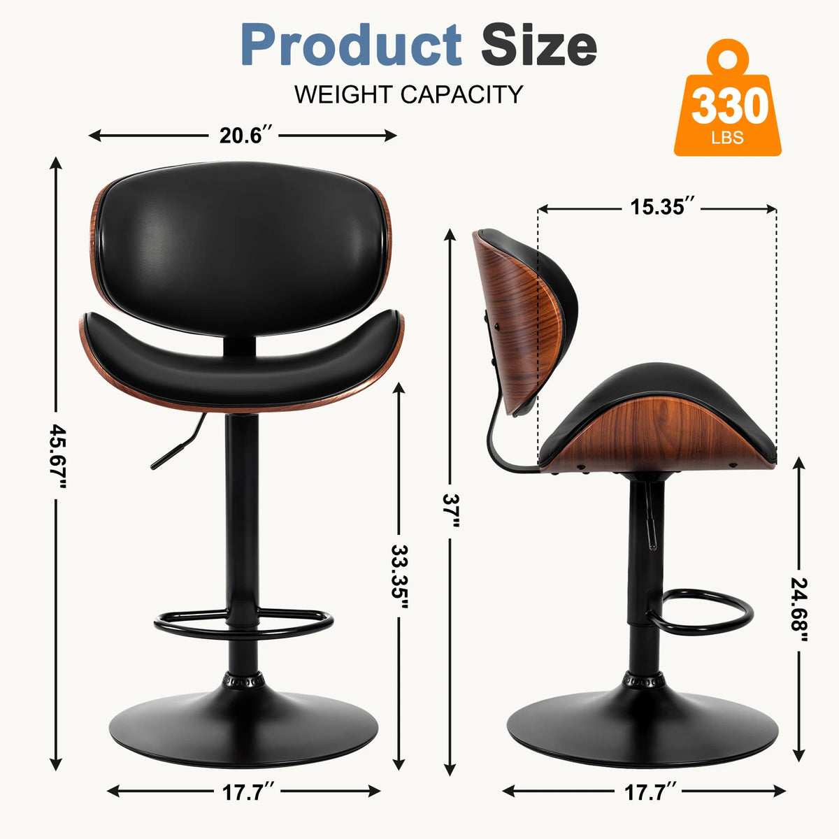 MCQ Set Of Two Counter Height Swivel Office Chair With Footrest