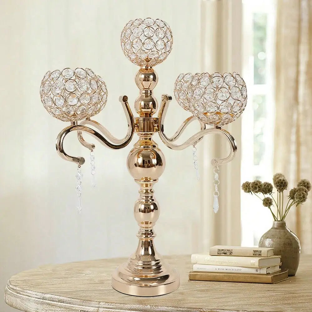 Crystal Five Arm Tabletop Candelabra For Weddings And Home Decor