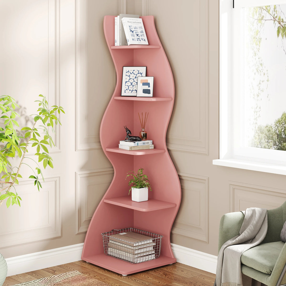 Tribesigns Modern Corner Shelf Bookcase Storage Rack