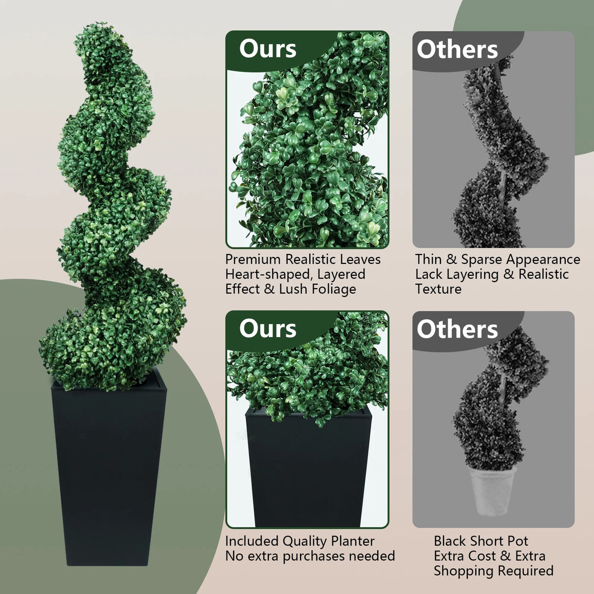 Olitree Artificial Boxwood Spiral Topiary With Planter For Home Decor