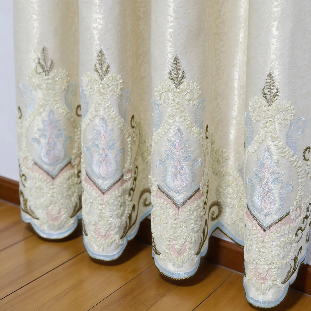 2 Panels European Embroidered Blackout Curtains, High Density Noise Reducing Window Drapes, Luxury Embroidery Window Curtains for Living Room Bedroom Balcony