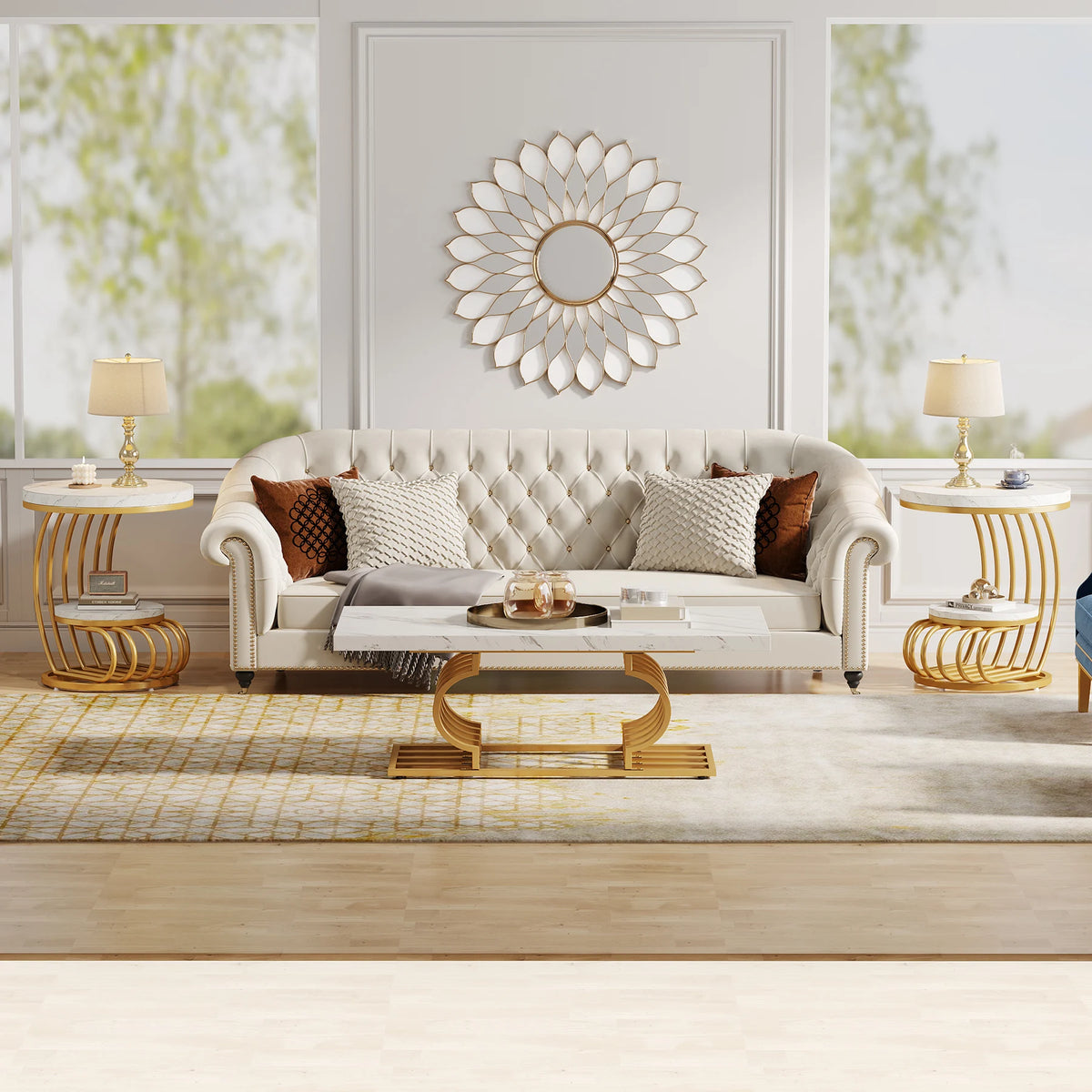 Tribesigns Modern Round End Table With Faux Marble Storage Shelf