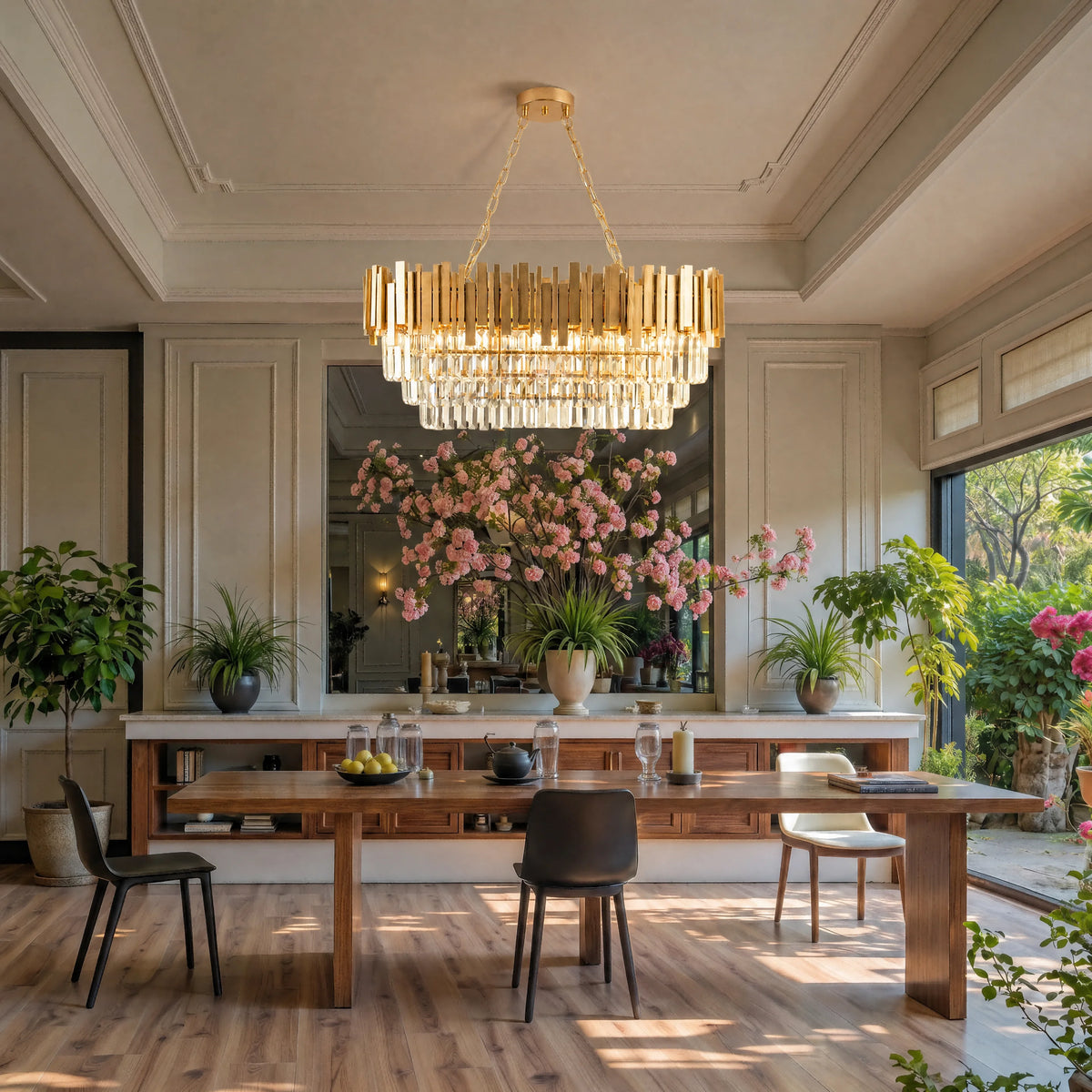 Modern Luxury Crystal Chandelier, Gold Crystal Chandelier, 3-Layer Raindrop Chandelier, Lighting Fixtures, Dining Room, Table, F