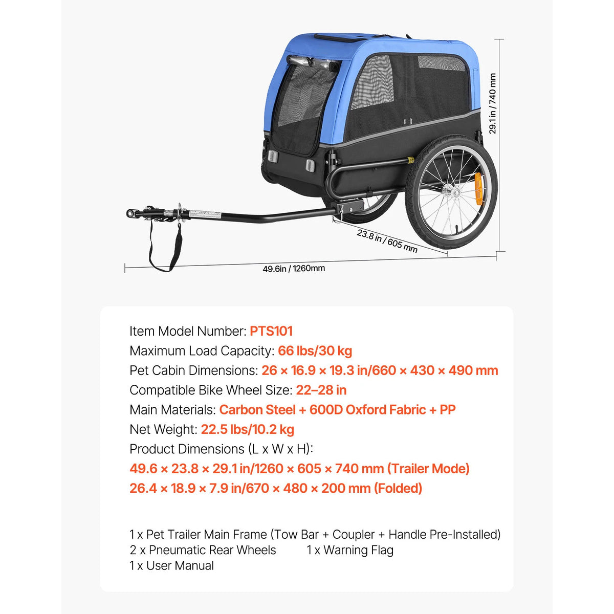 SucceBuy Dog Bike Trailer With Quick Release Wheel Flag
