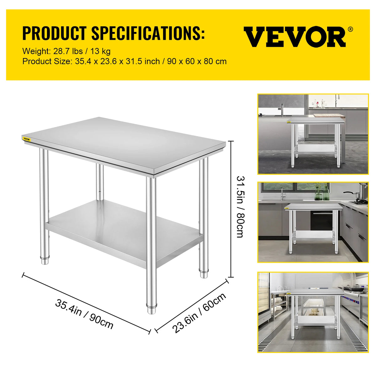 SucceBuy Stainless Steel Commercial Kitchen Worktable With Undershelf