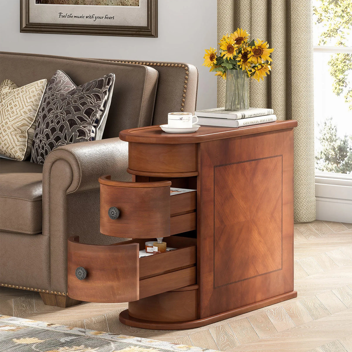 Tribesigns Modern Wooden End Table With Drawer For Sofa