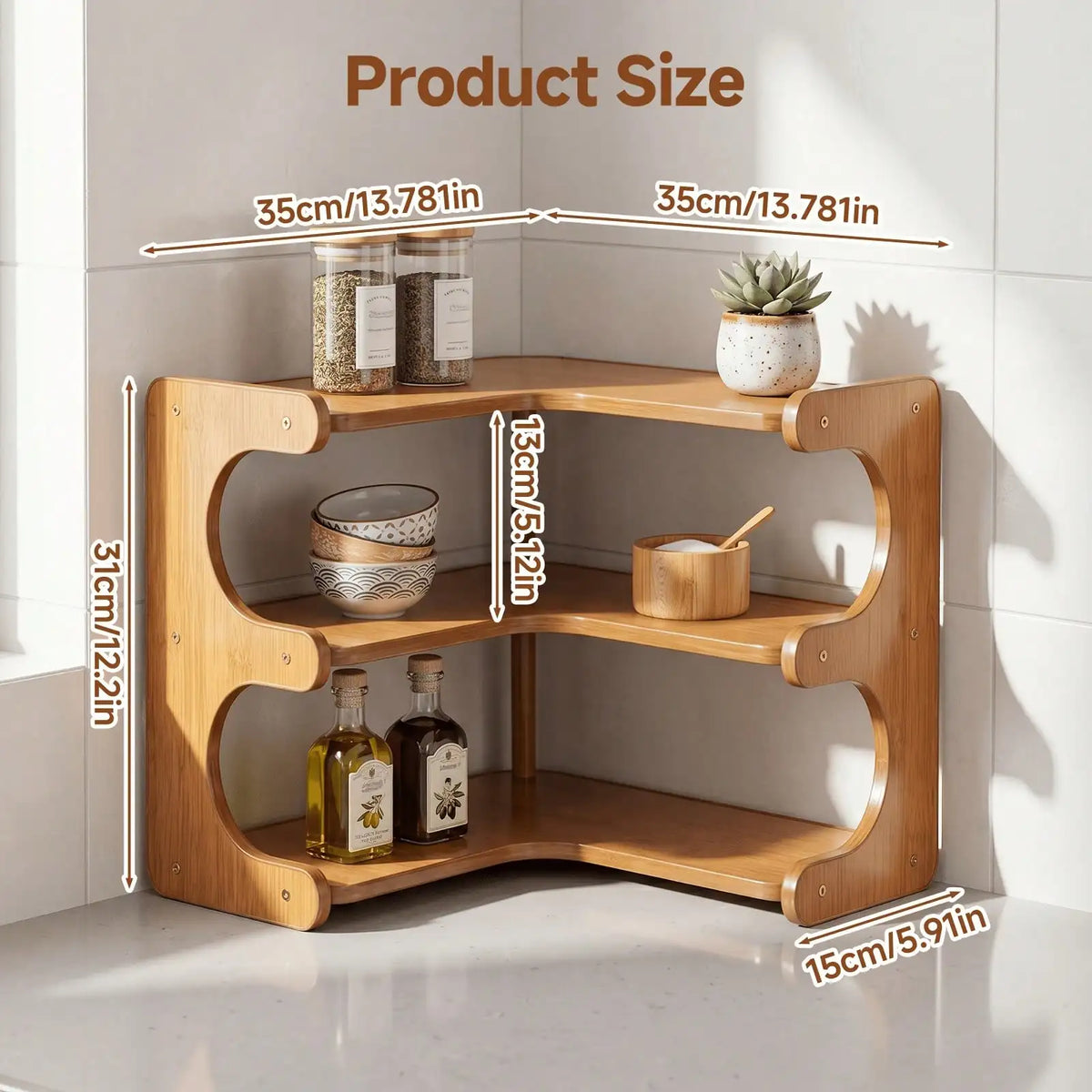 Freestanding Wood Corner Organizer Shelf Multi Tier Storage Rack