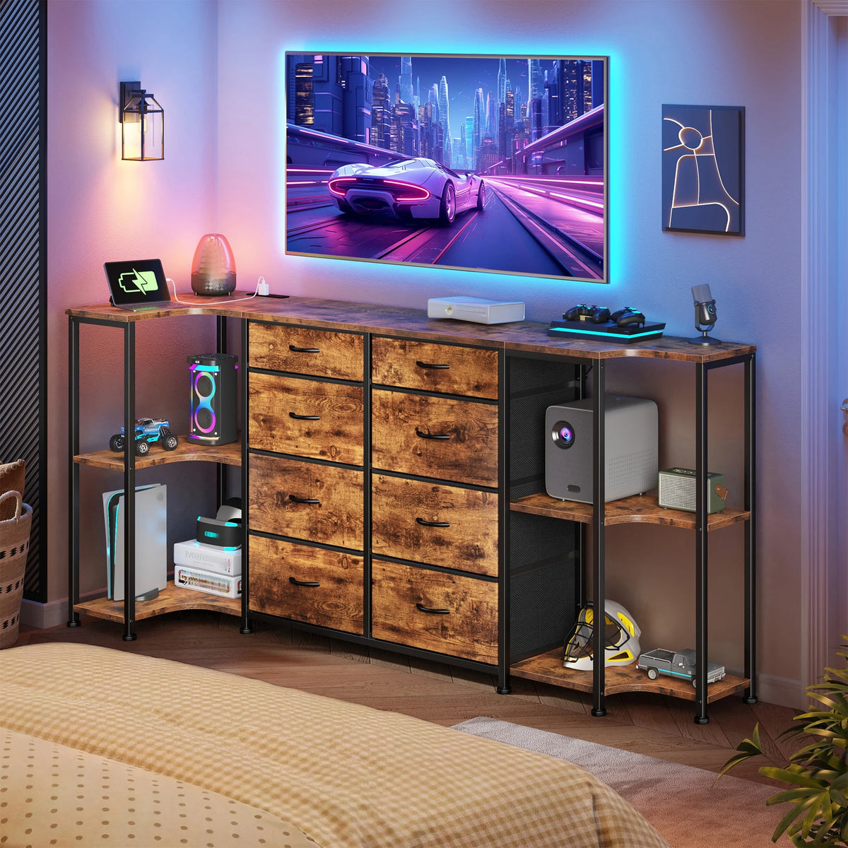 EnHomee Modern TV Stand Dresser With Dual Power Outlets