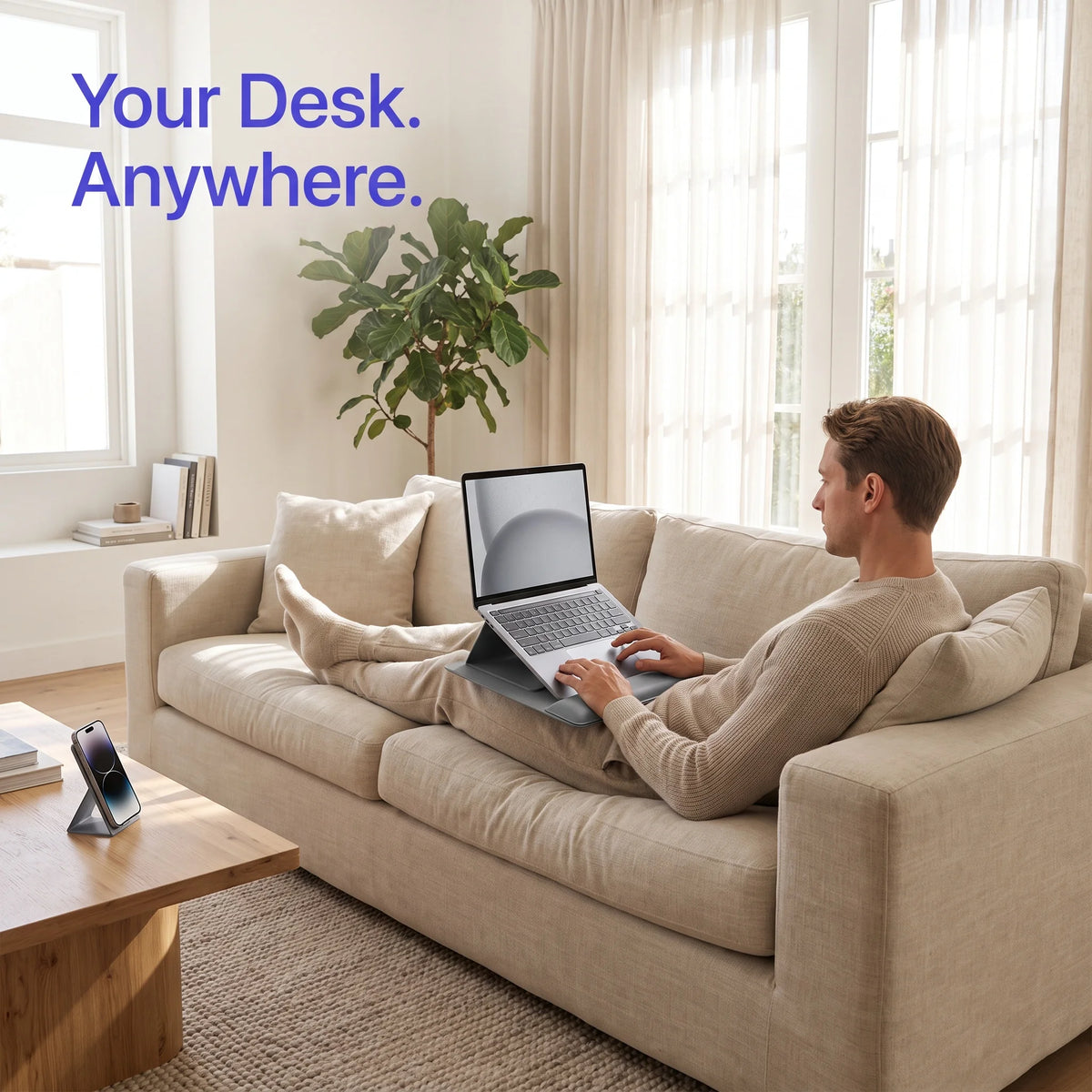 Module Master Magnetic Foldable Laptop Stand for 17" Laptop Ergonomic Adjustable Portable Laptop Riser Dual Mode Lap Desk with Magnetic Phone Stand Fiberglass Steel Base for Travel Office