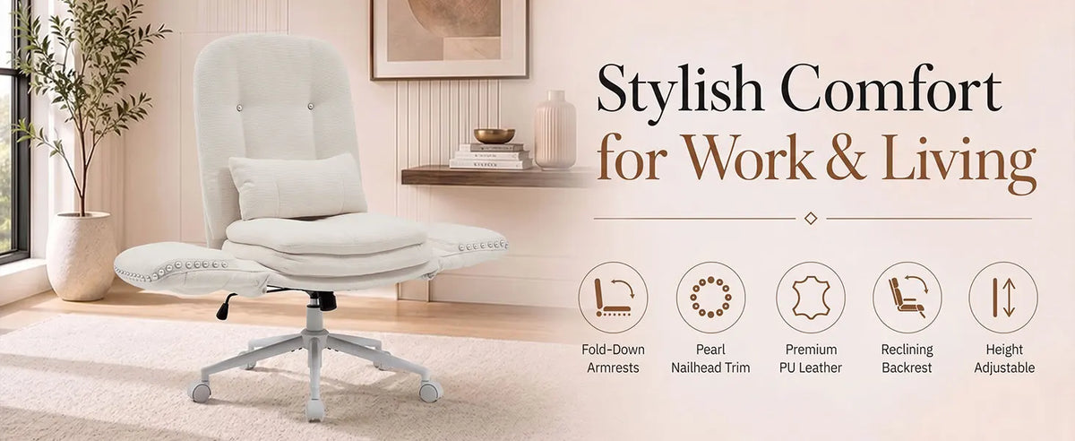 TCGBKAF Criss Cross Office Chair with Flip Armrests Swivel Vanity Chair with Side Pockets, Ergonomic Cross Legged Office Chair with Wheels, Computer Desk Chair for Home&Office