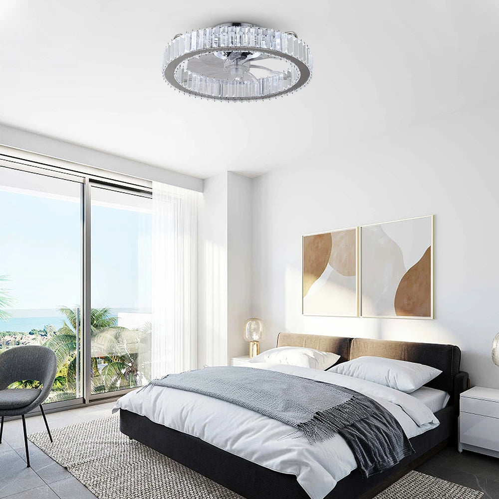 GreeLustr Led Ceiling Fan Lamp With Remote Control Living Room Lighting Crystal Chandeliers Decoration Home Luxury Hanging Light