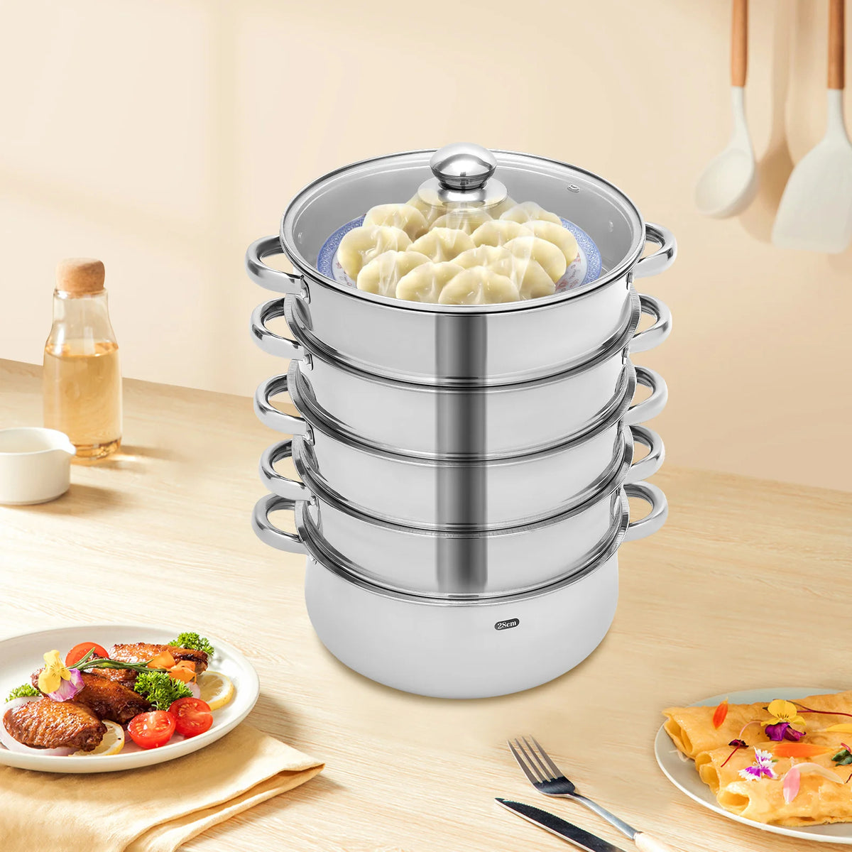 Five Layer Stainless Steel Multifunctional Kitchen Steamer for Cooking