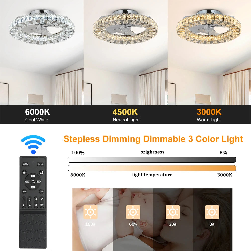 GreeLustr Led Ceiling Fan Lamp With Remote Control Living Room Lighting Crystal Chandeliers Decoration Home Luxury Hanging Light
