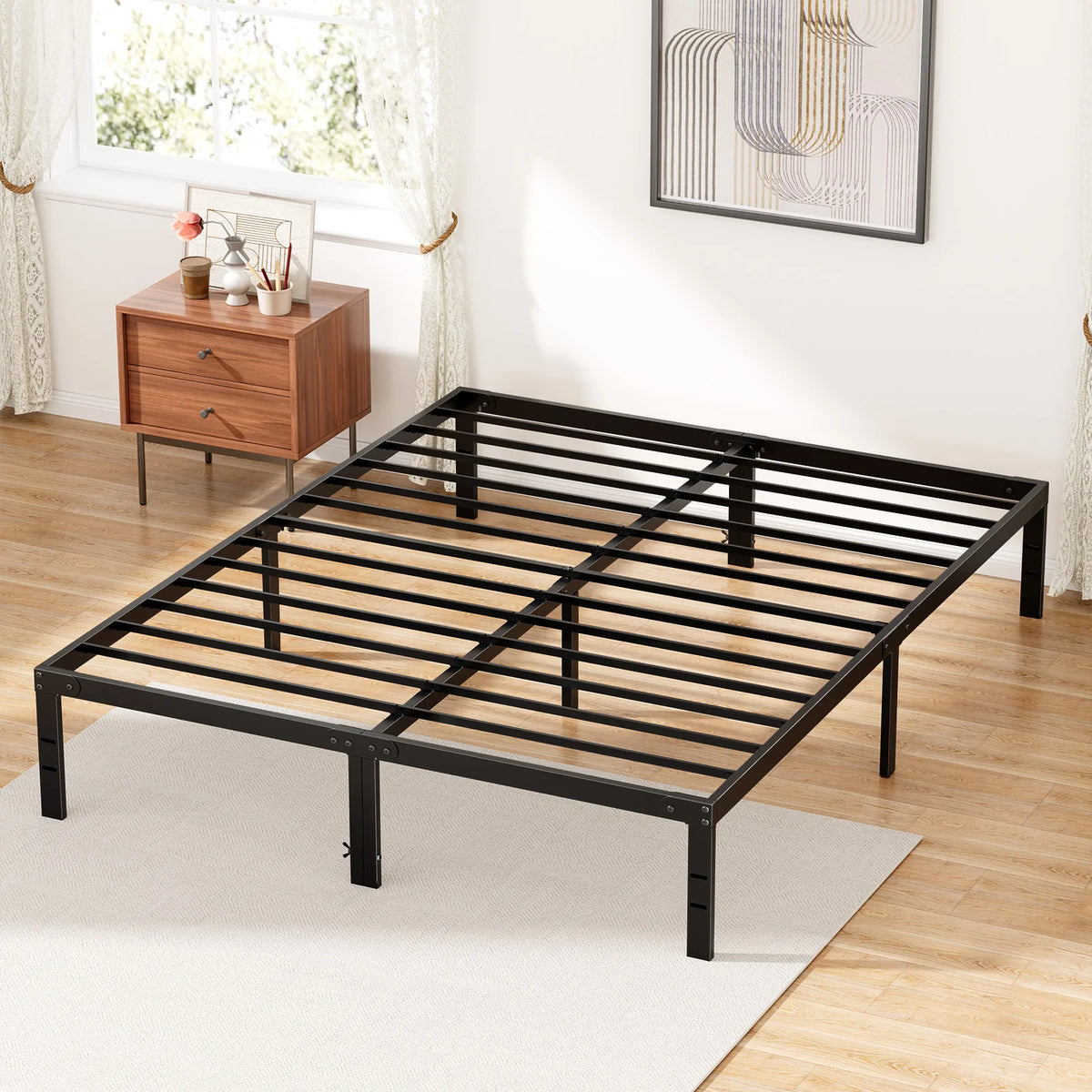 JHK Sturdy Metal Platform Bed Frame With Strong Steel Slats
