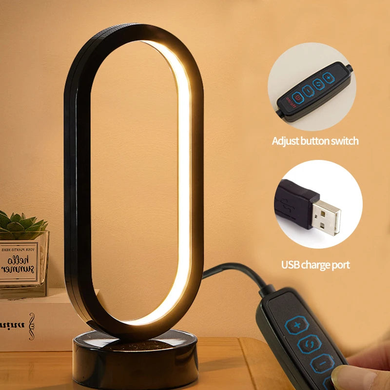 DUMILOO Modern LED Oval Ring Bedside Lamp With Dimmable Light