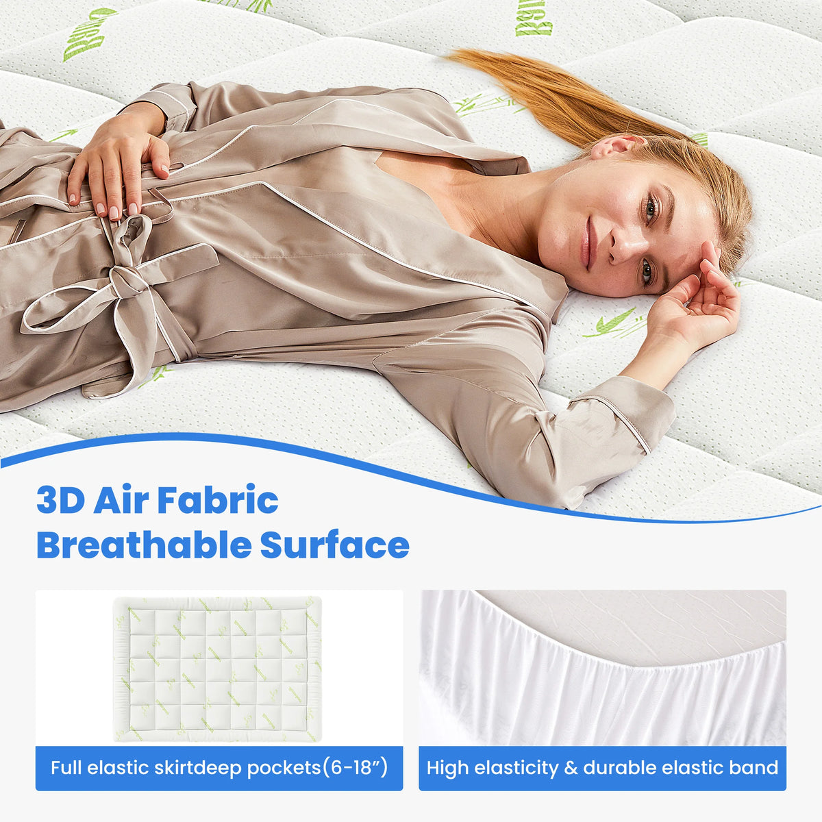 JHK Bamboo Viscose Mattress Topper With Cooling Pillow Top Comfort