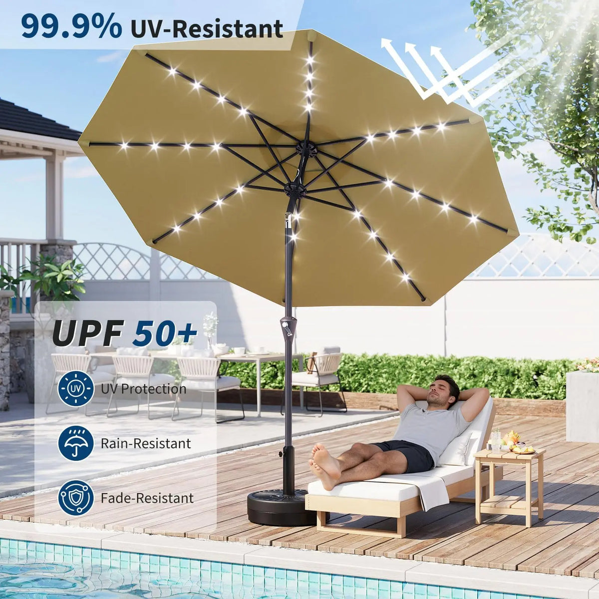 Studyset Solar Powered Outdoor Patio Umbrella With LED Lights