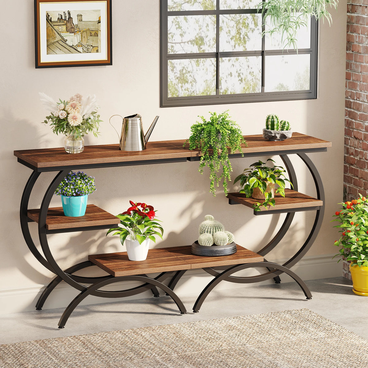 Tribesigns C-Shaped Industrial End Table With Three Storage Shelves