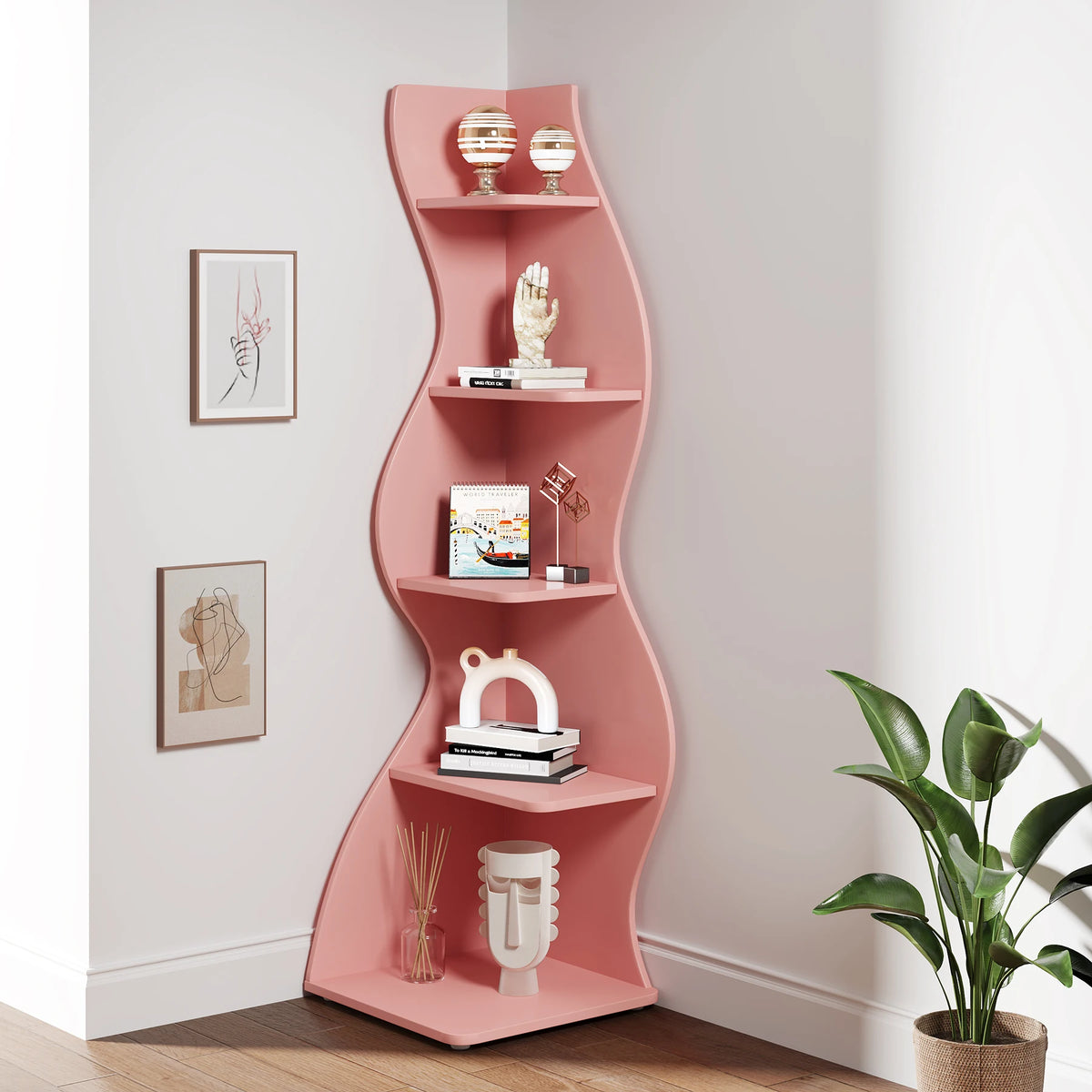 Tribesigns Modern Corner Shelf Bookcase Storage Rack