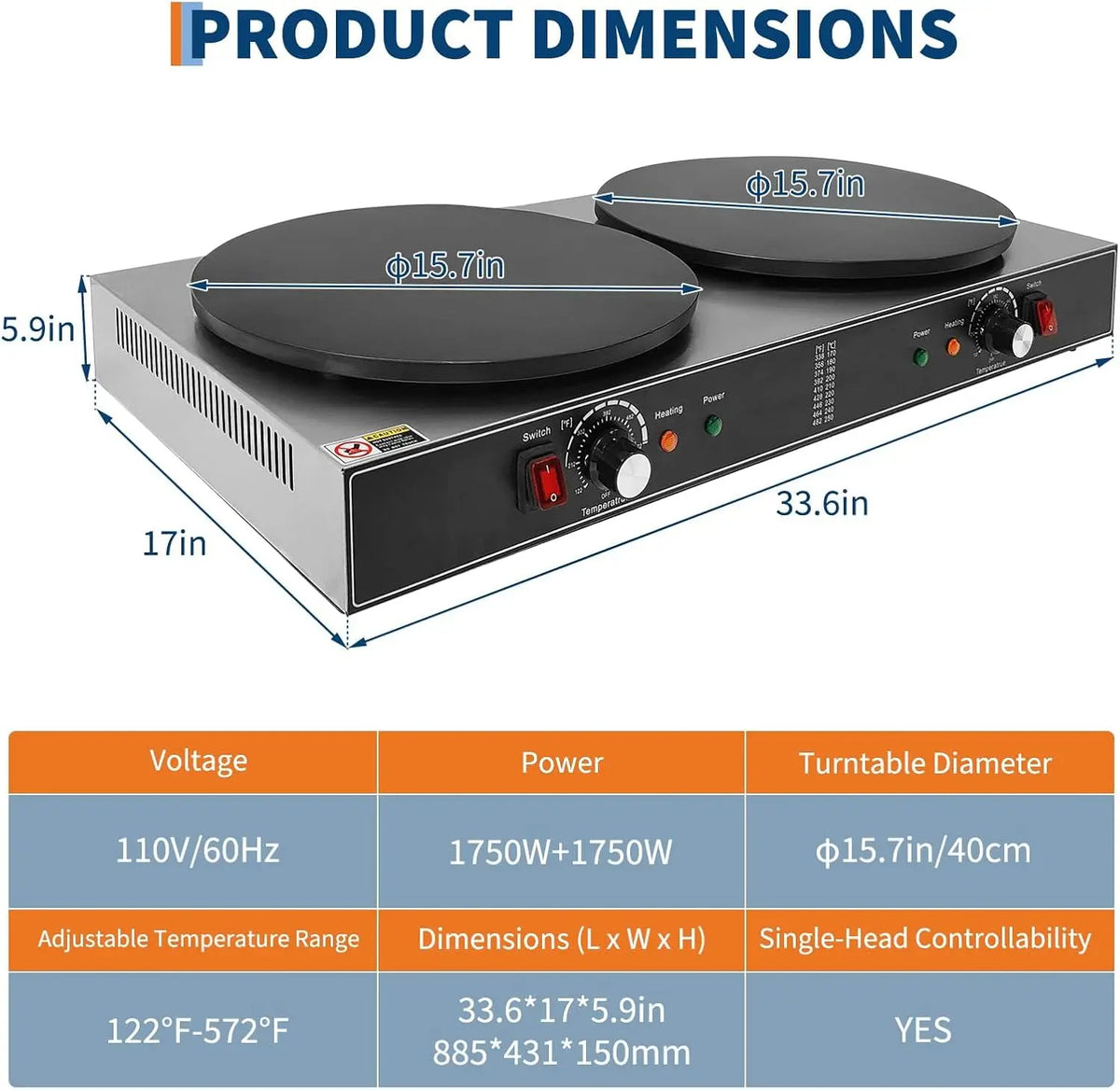 Commercial Electric Crepe Griddle With Double Nonstick Plates