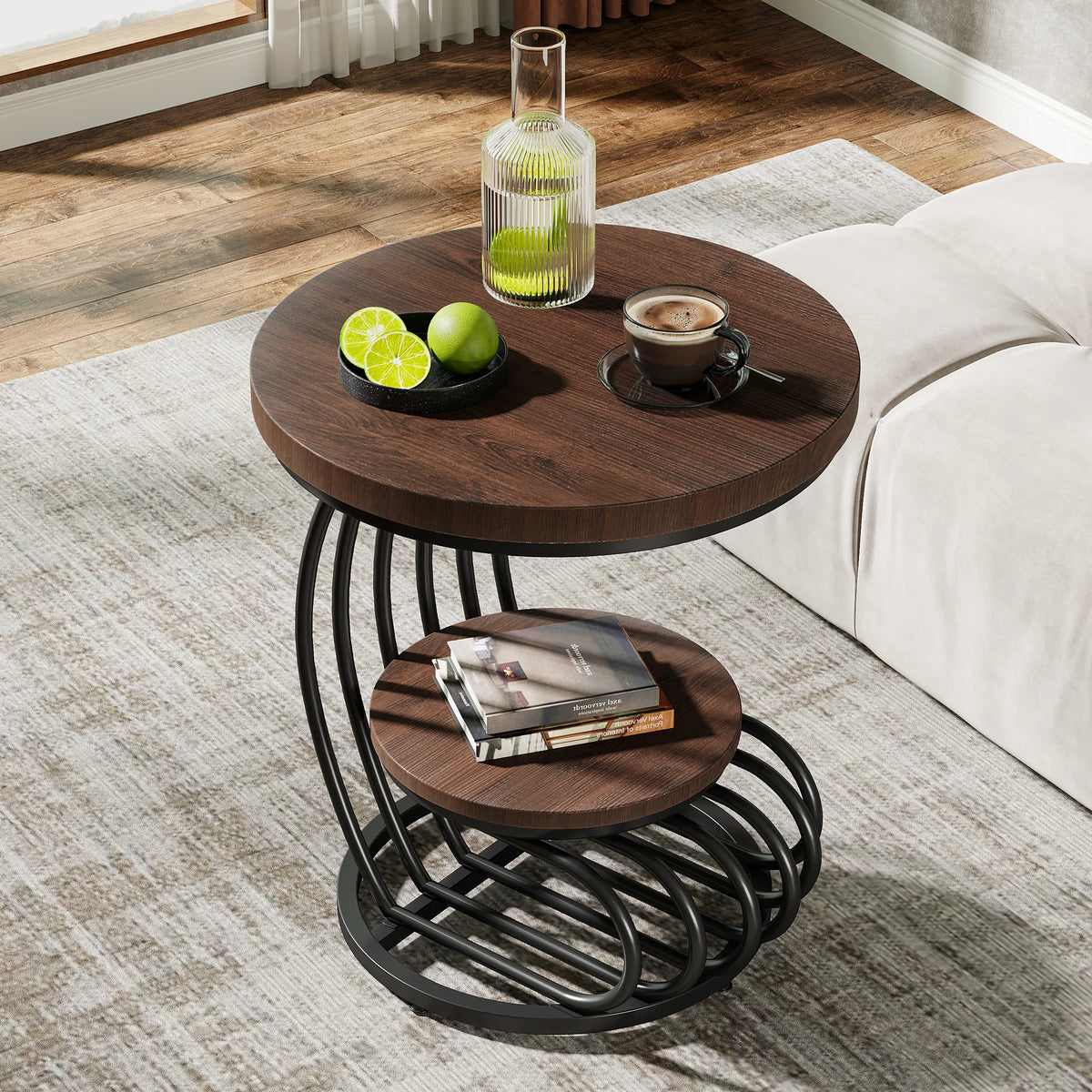 Tribesigns Modern Round End Table With Faux Marble Storage Shelf