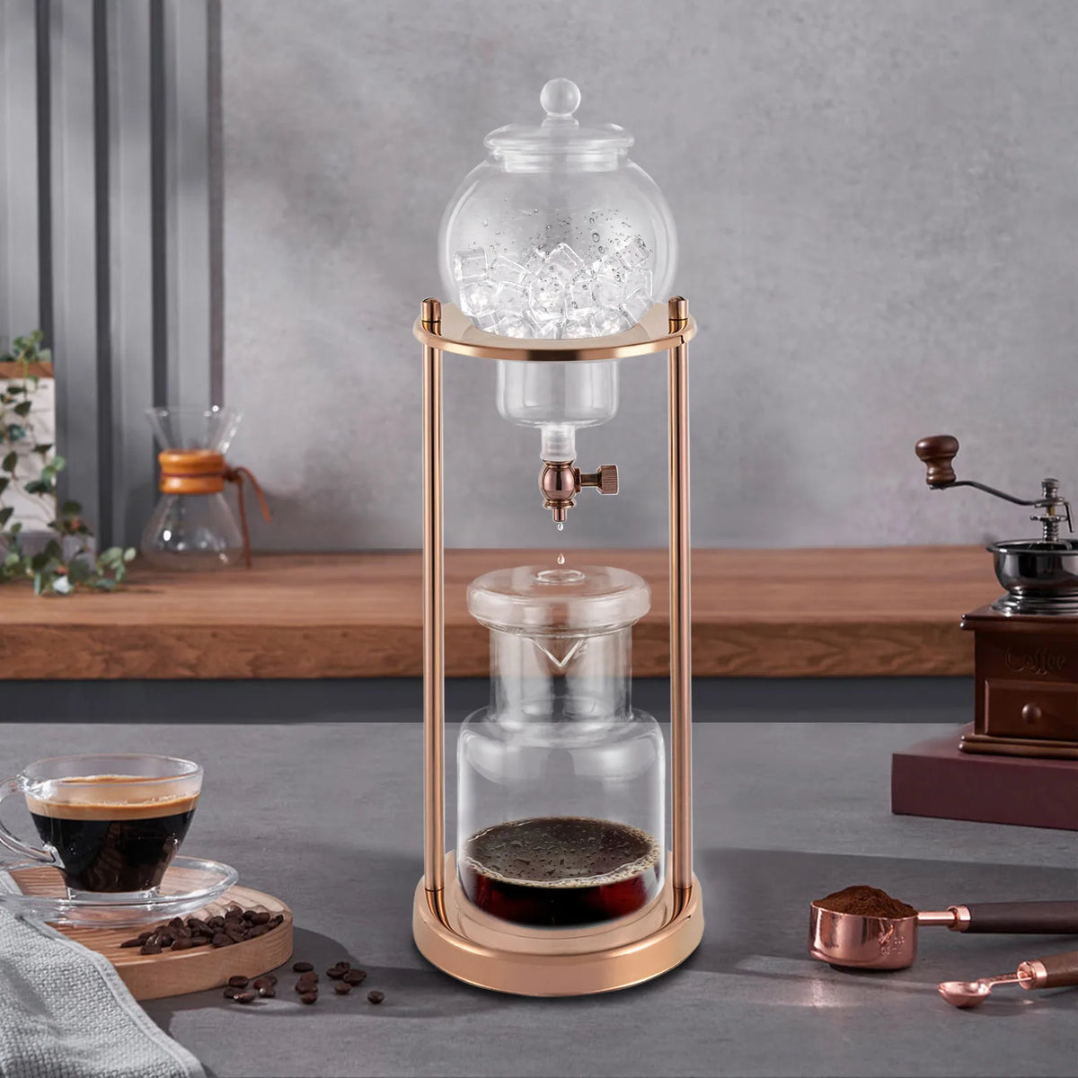 600ml Gold Ice Drip Coffee Maker -20~150°C Heat Resistant Glass Borosilicate Cold Brew Dripper Pot Stainless Steel Cold Coffee Extractor For Home Coffee Shop
