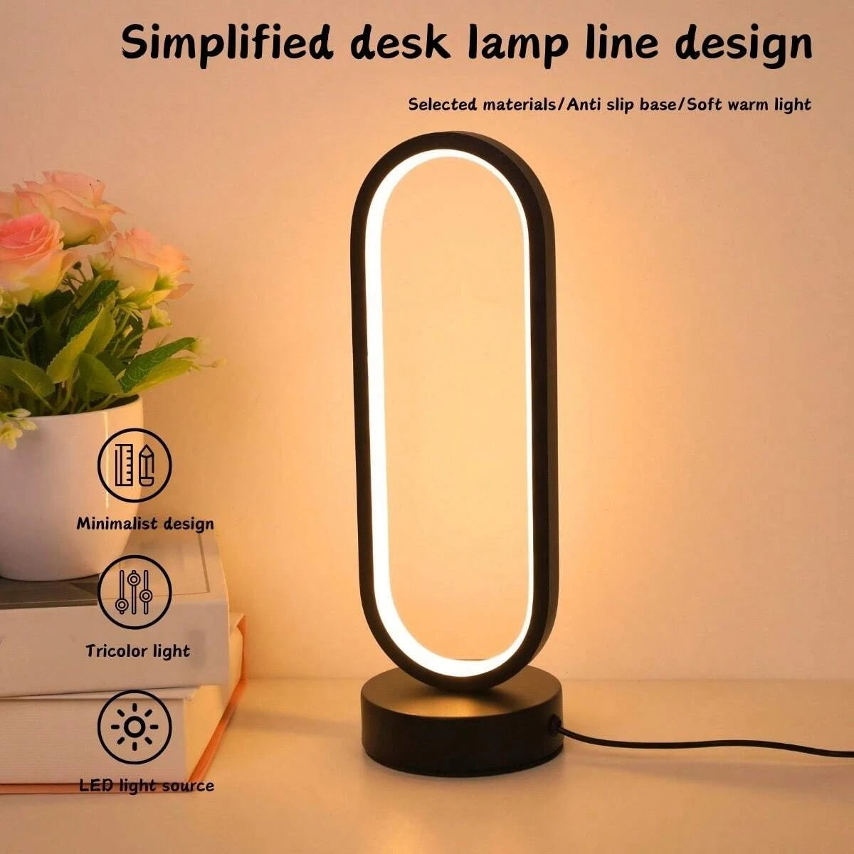 DUMILOO Modern LED Oval Ring Bedside Lamp With Dimmable Light