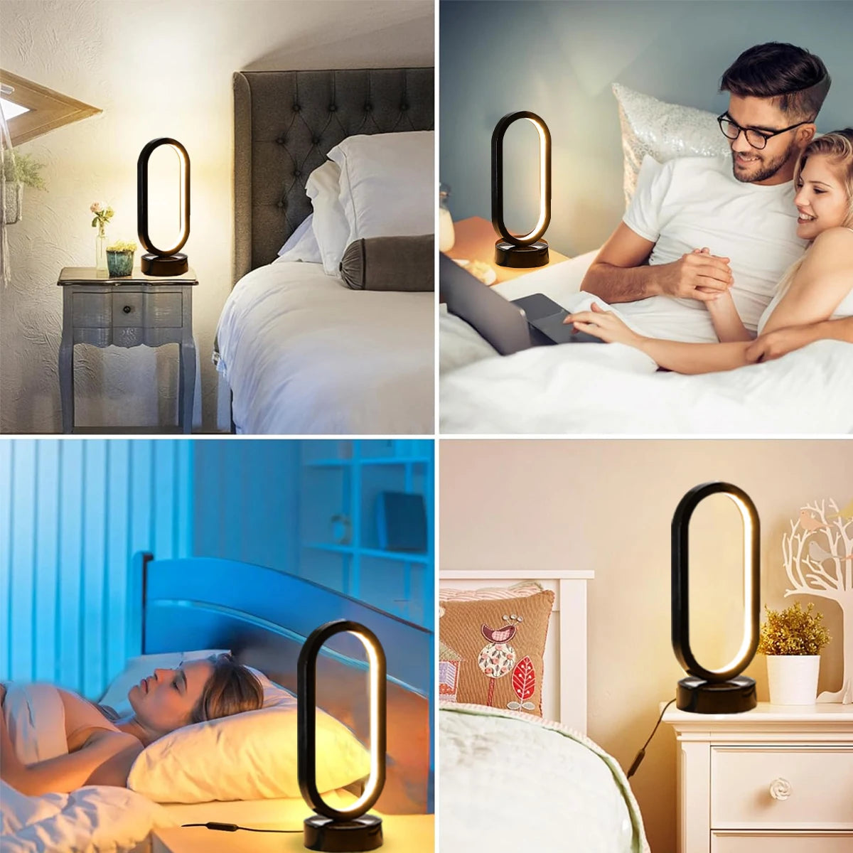DUMILOO Modern LED Oval Ring Bedside Lamp With Dimmable Light