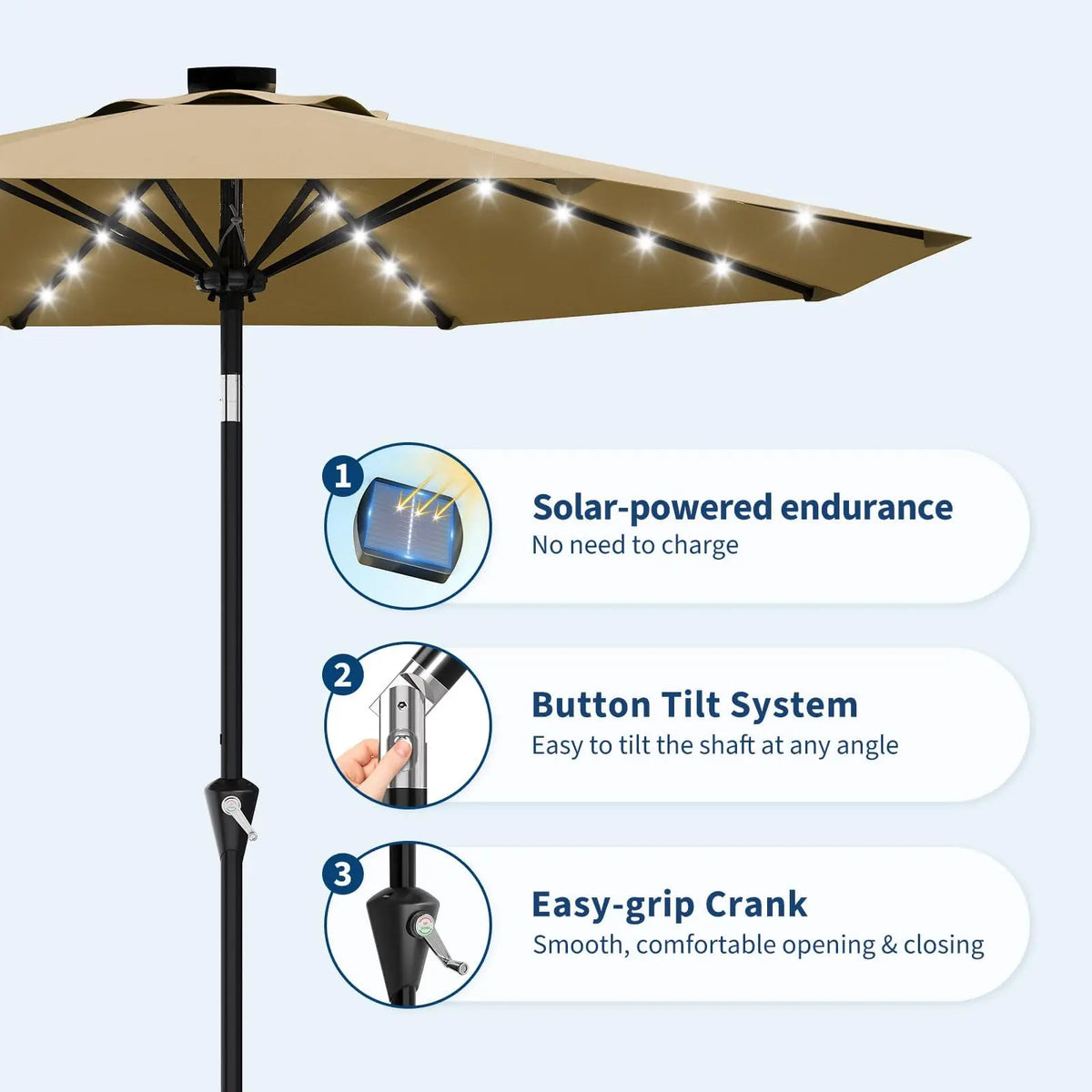 Studyset Solar Powered Outdoor Patio Umbrella With LED Lights