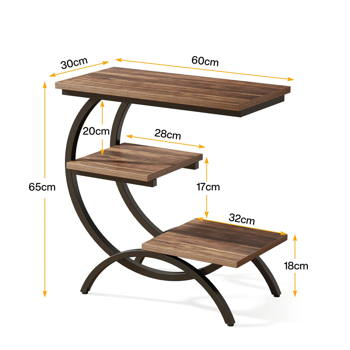 Tribesigns C-Shaped Industrial End Table With Three Storage Shelves