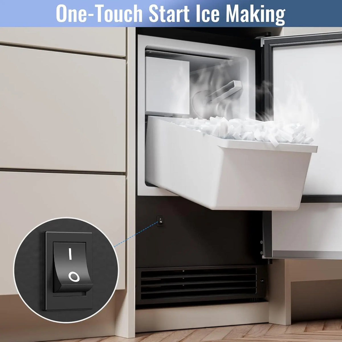 Drainless Under Counter Crescent Ice Maker With Storage Bin