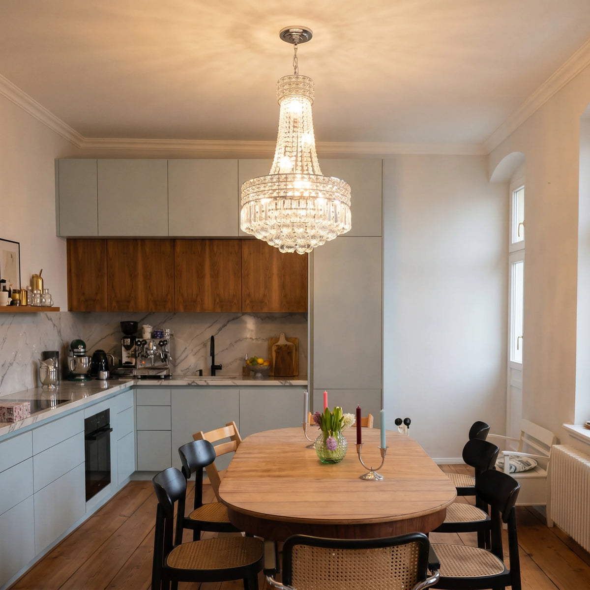 Modern Round Crystal Dimmable Chandelier For Dining Room Lighting