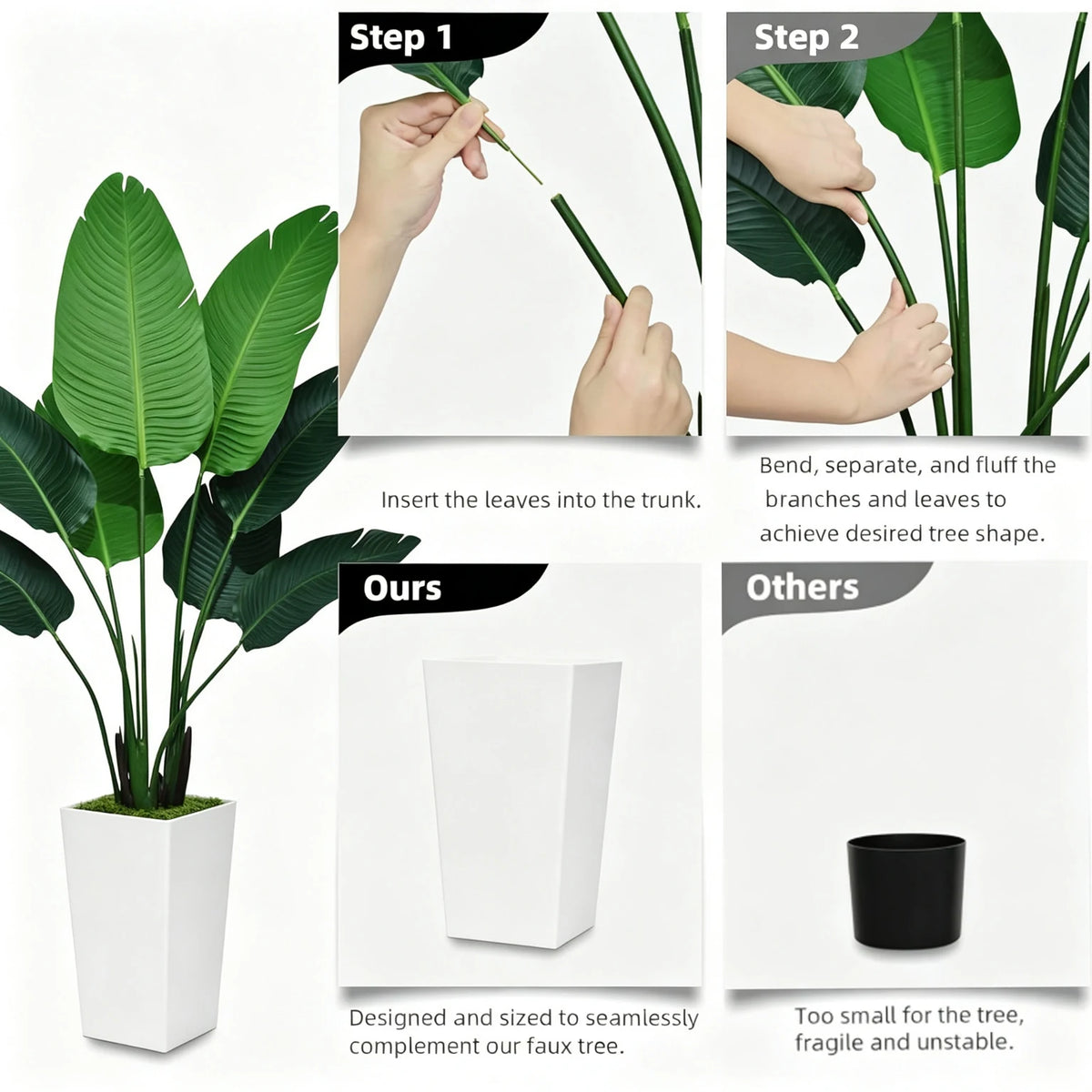 125cm Bird of Paradise Artificial Plant 5FT - Faux Tropical Palm Tree with White Tall Planter - Fake Floor Plant Potted - Artificial Silk Tree for Home Office Living Room Decor Indoor