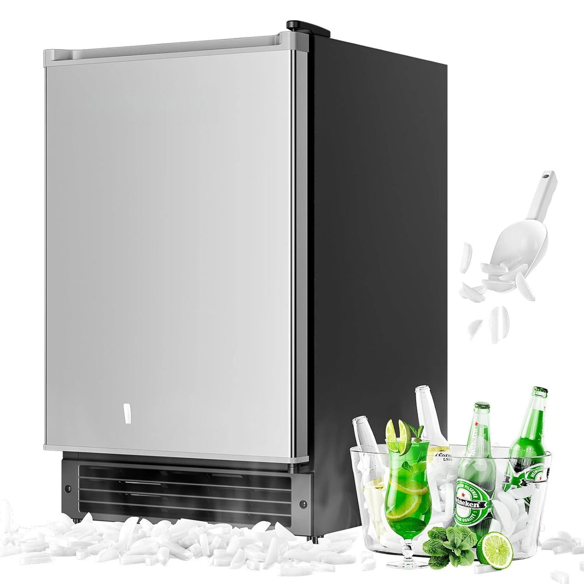 Drainless Under Counter Crescent Ice Maker With Storage Bin