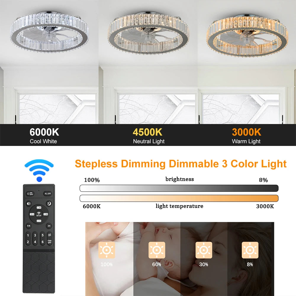 GreeLustr Led Ceiling Fan Lamp With Remote Control Living Room Lighting Crystal Chandeliers Decoration Home Luxury Hanging Light