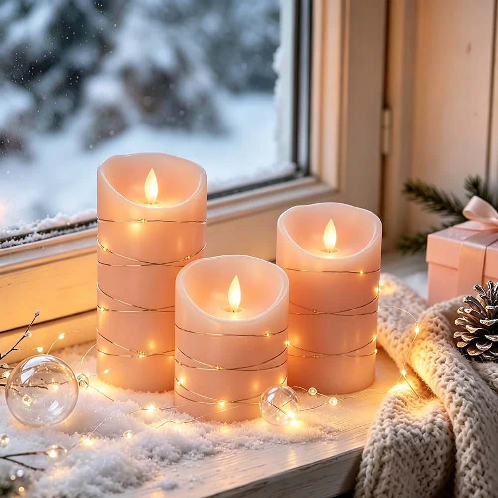 Realistic Flameless LED Pillar Candles With Remote Control And Timer